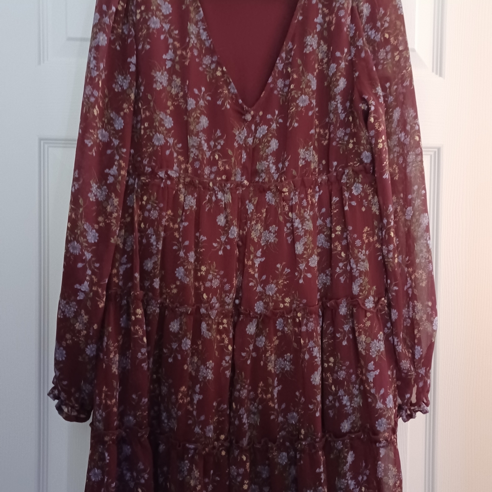 Allison & Kelly Womens Size L Brown & Blue Floral Tiered Mini Dress